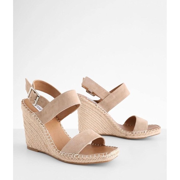 Steve Madden Shoes - Steve Madden URI Tan Suede Espadrille Wedge Sandals Square Toe Womens 10M